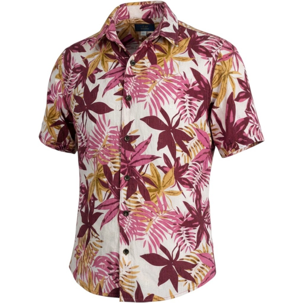 Rainforest Cafe Tropical Leaf Button Down Shirt Size M Burgundy Pink